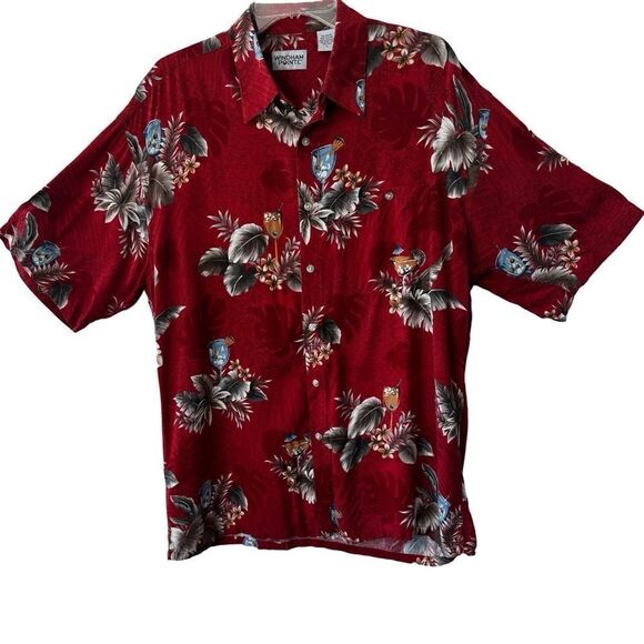 Windham Pointe Mens Hawaiian Tropical Shirt Short Sleeve Red SZ L - Picture 1 of 16